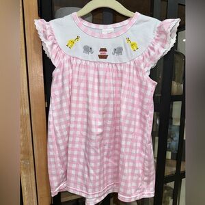 Noah’s Ark embroidered smock dress bloomers gingham ruffle toddler girl Easter